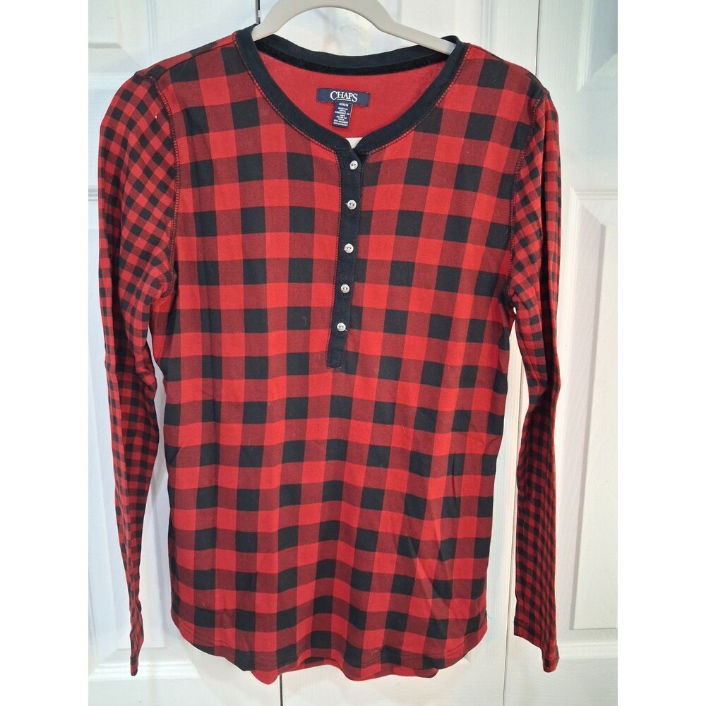 Ralph Lauren Chaps Top Women's Medium Red Black Buffalo Plaid  Cabincore Top szM